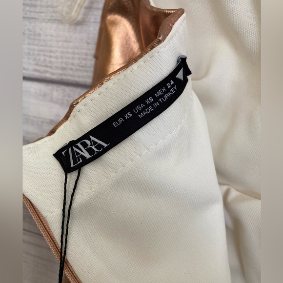 ZARA | NWT Women’s Strapless Bronze Metallic Mini Dress - Picture 6 of 8